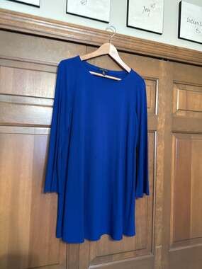 Eileen Fisher Royal Blue Viscose Spandex Jersey Scoop Neck Tunic Top Small